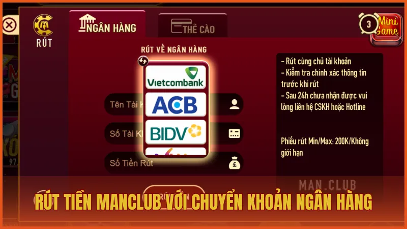 Rút tiền manclub 2 Quy trình rút tiền từ ManClub với chuyển khoản ngân hàng